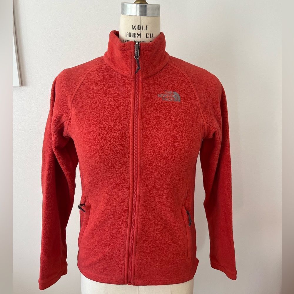 The North Face full zip fleece jacket‎ red orange women’s size Small.